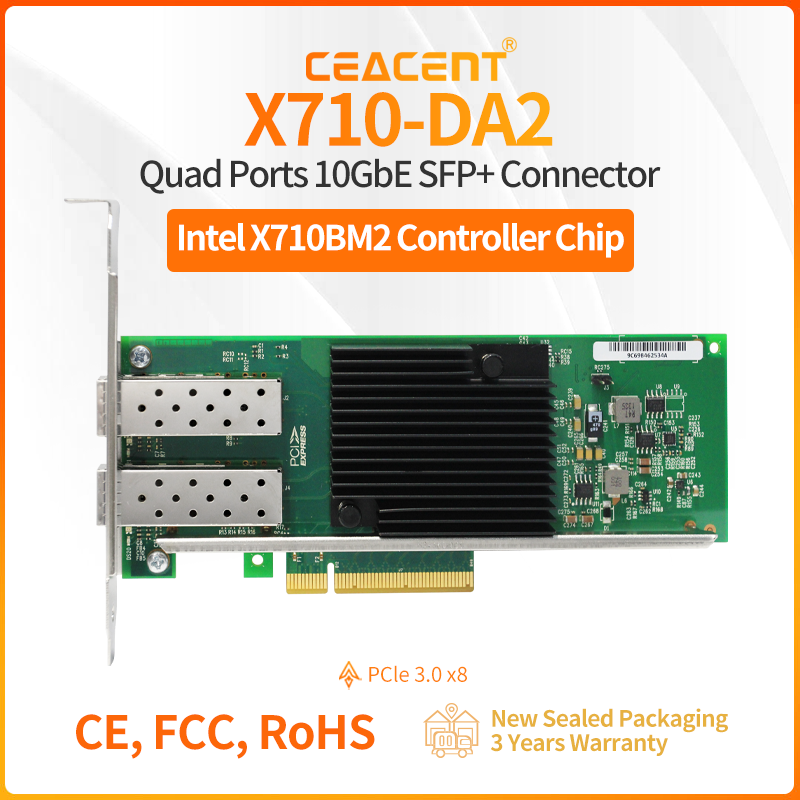 10Gb Sfp+ Pcie Network Card Dual Port - X710-DA2 Набор микросхем Intel X710-BM2, сетевой