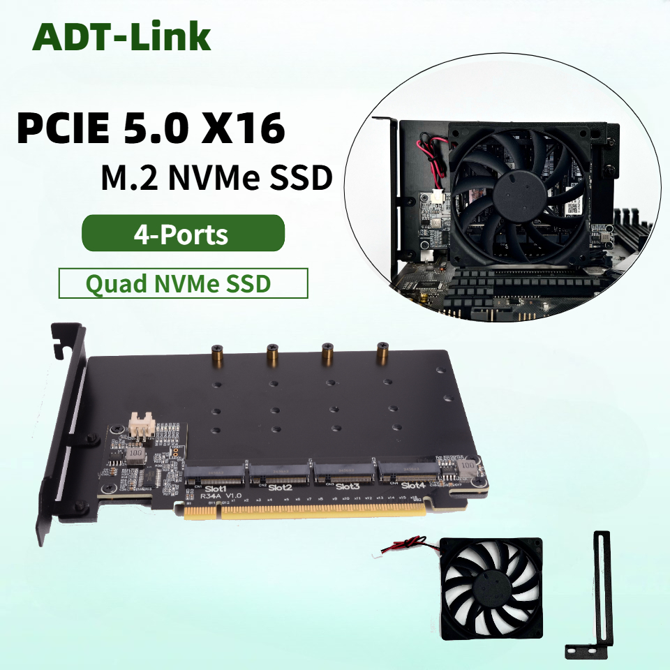 Quad M.2 Nvme Pcie Bifurcation Card - Карта расширения R34A PCIe 5.0 x16